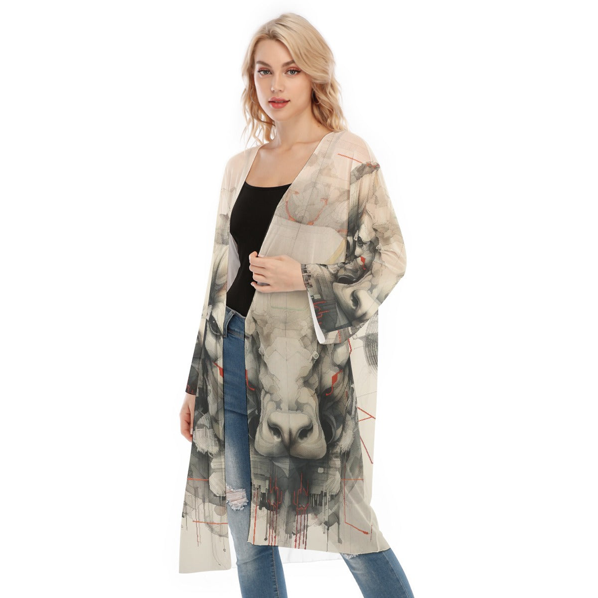 All- Over Print Women's Long Sleeve Mesh Cardigan