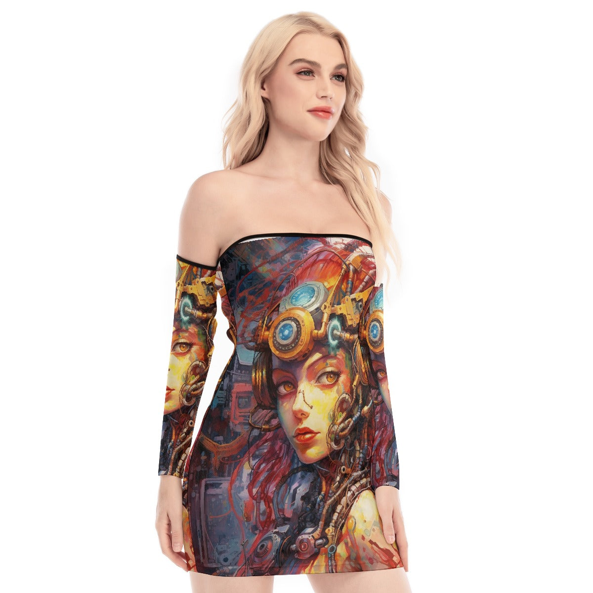 All-Over Print Women's Off-shoulder Back Lace-up Dress