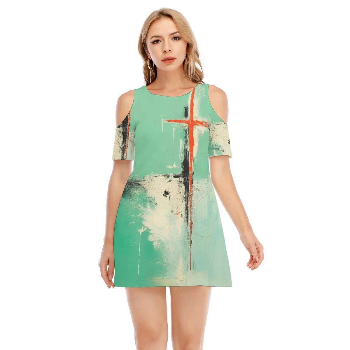 All-Over Print Women's Cold Shoulder Dress | 190GSM Cotton