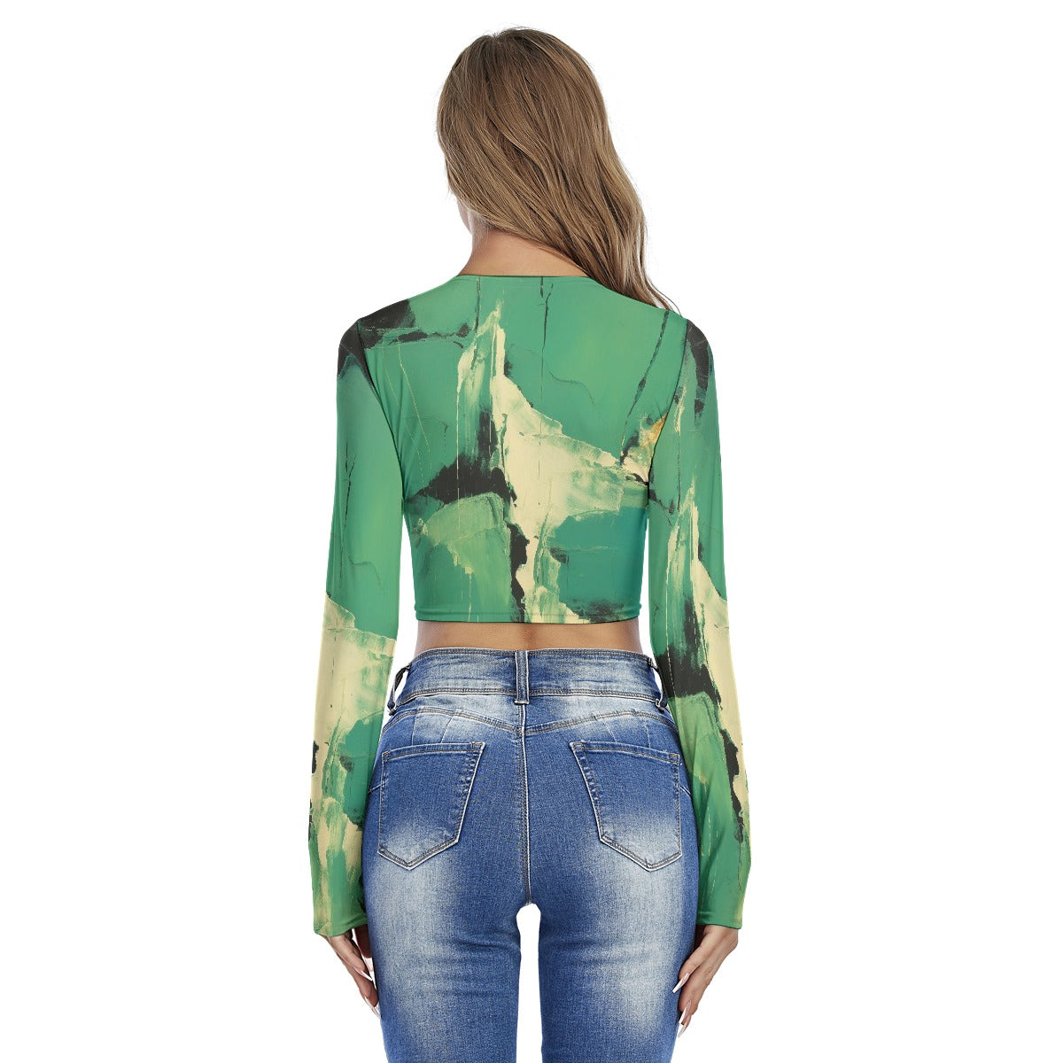 All-Over Print Women's Round Neck Crop Top T-Shirt