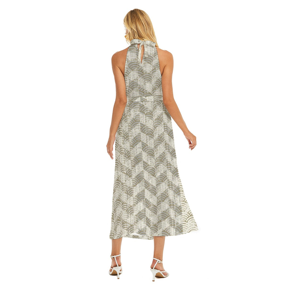 All-Over Print Women's Wrap Hem Belted Halter Dress