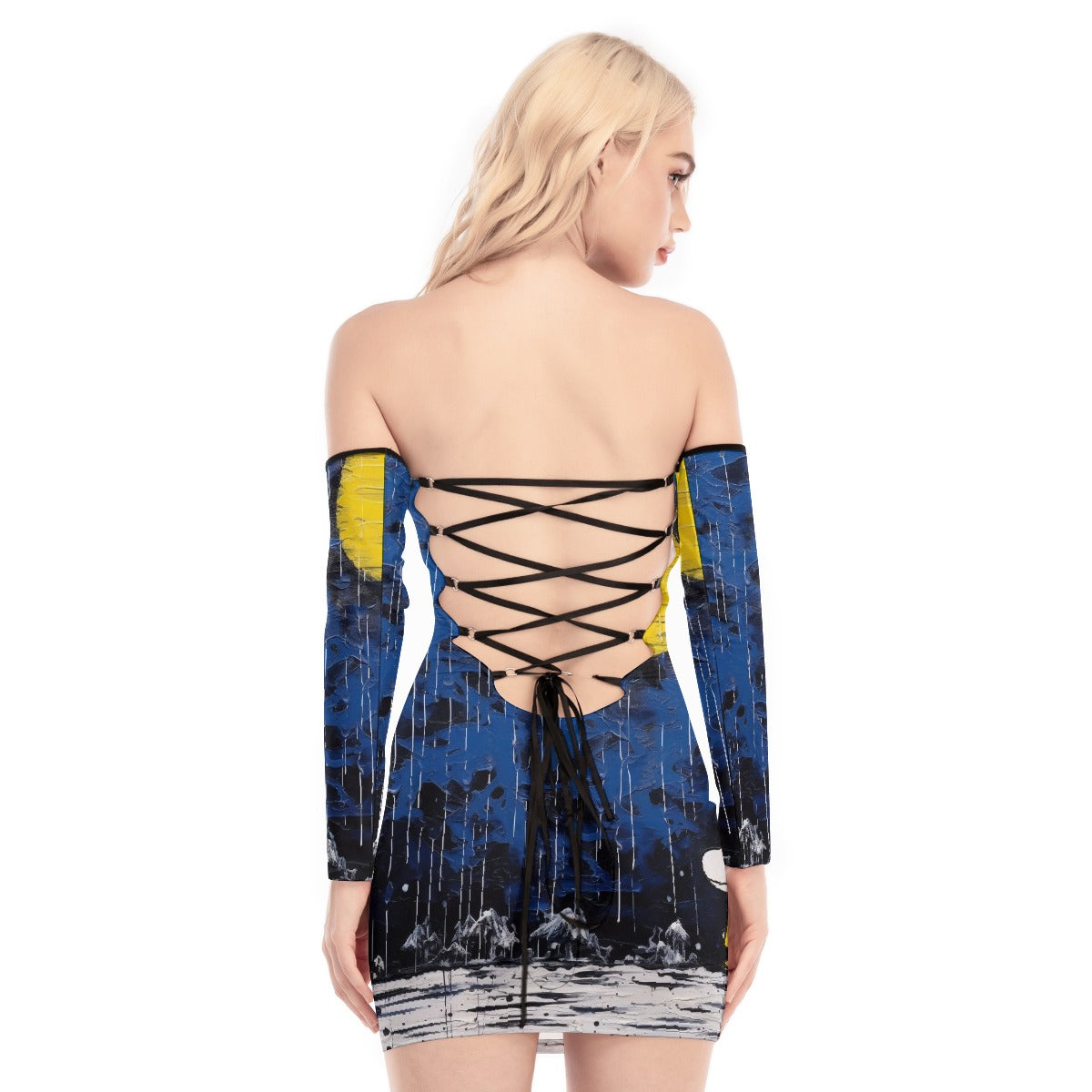 All-Over Print Women's Off-shoulder Back Lace-up Dress