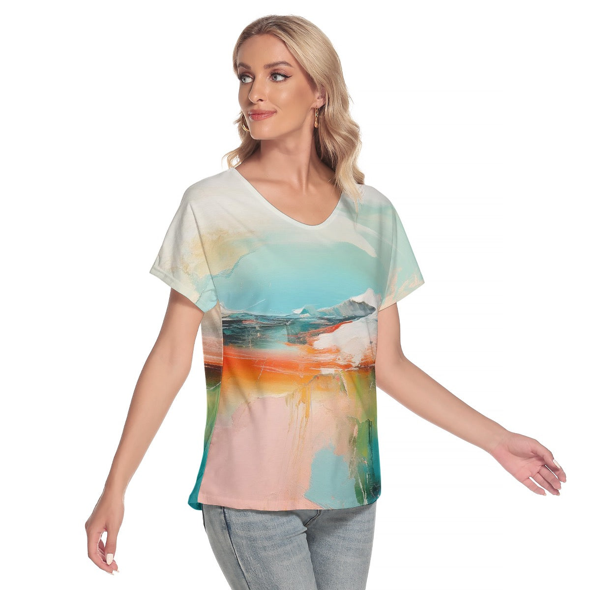 All-Over Print Women's Loose V-neck Short Sleeve T-shirt