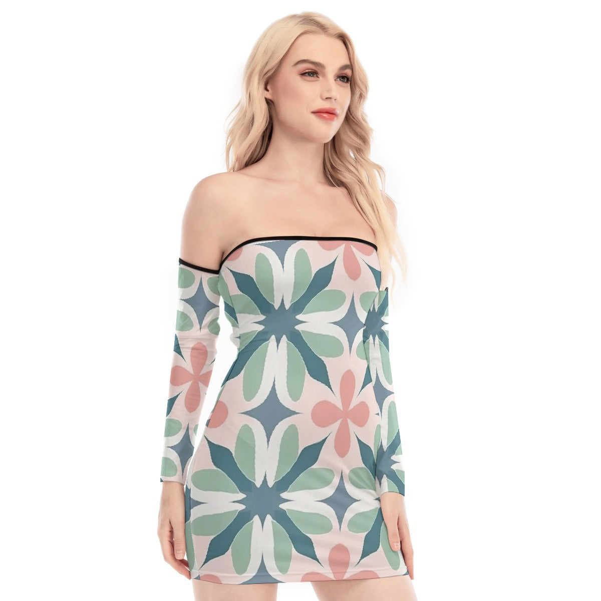 All-Over Print Women's Off-shoulder Back Lace-up Dress