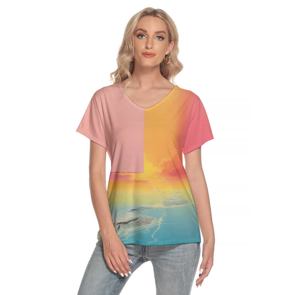 All-Over Print Women's Loose V-neck Short Sleeve T-shirt