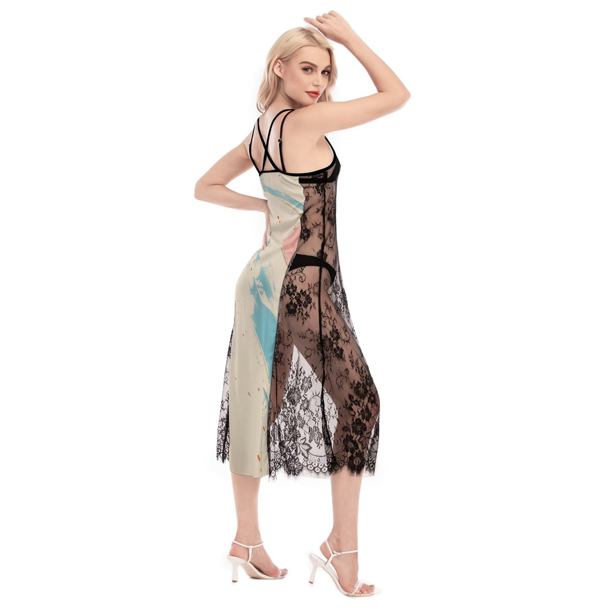 All-Over Print Women's Lace Cami Cross Back Dress