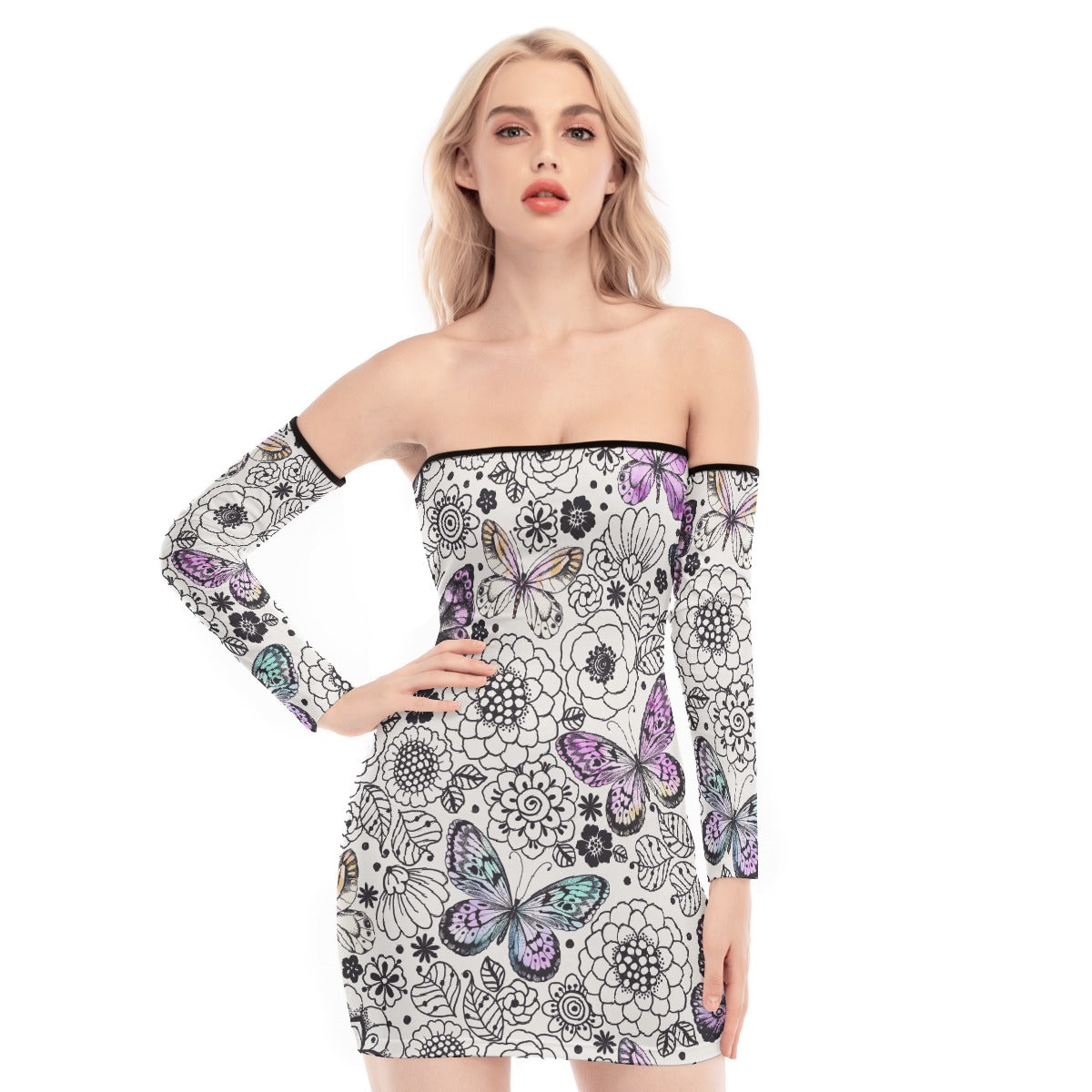 All-Over Print Women's Off-shoulder Back Lace-up Dress