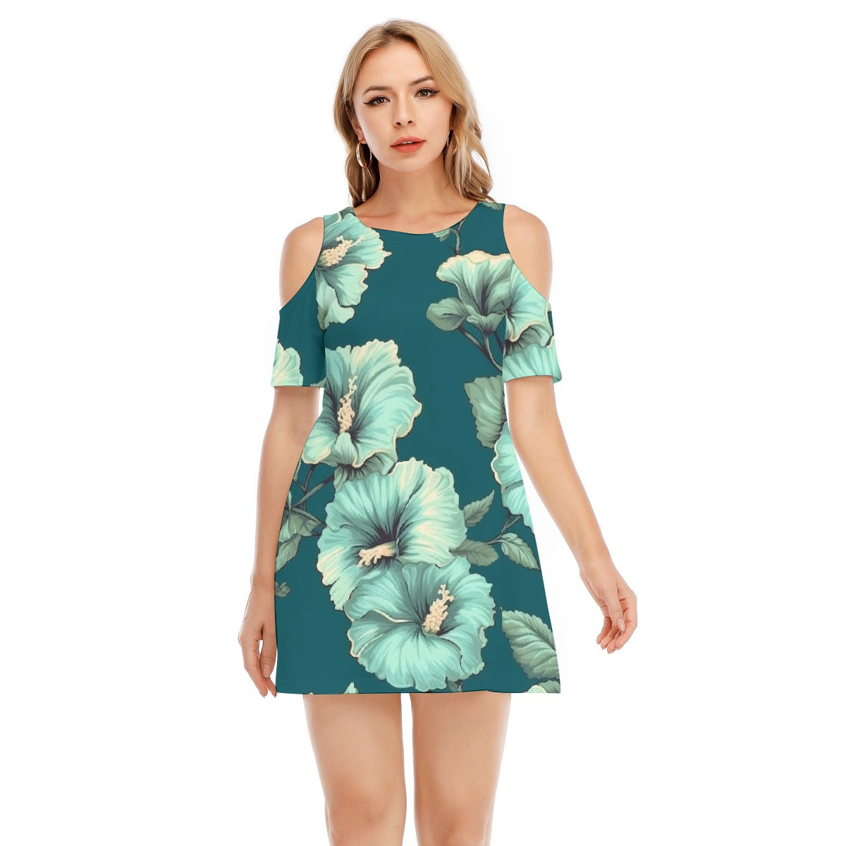 All-Over Print Women's Cold Shoulder Dress | 190GSM Cotton