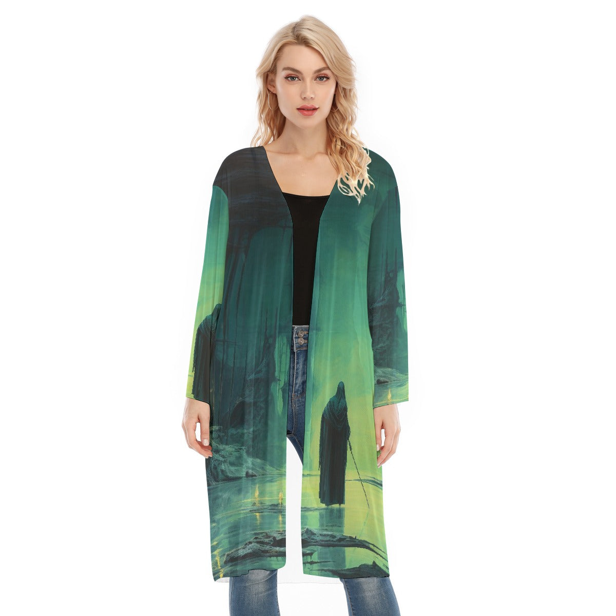 All- Over Print Women's Long Sleeve Mesh Cardigan