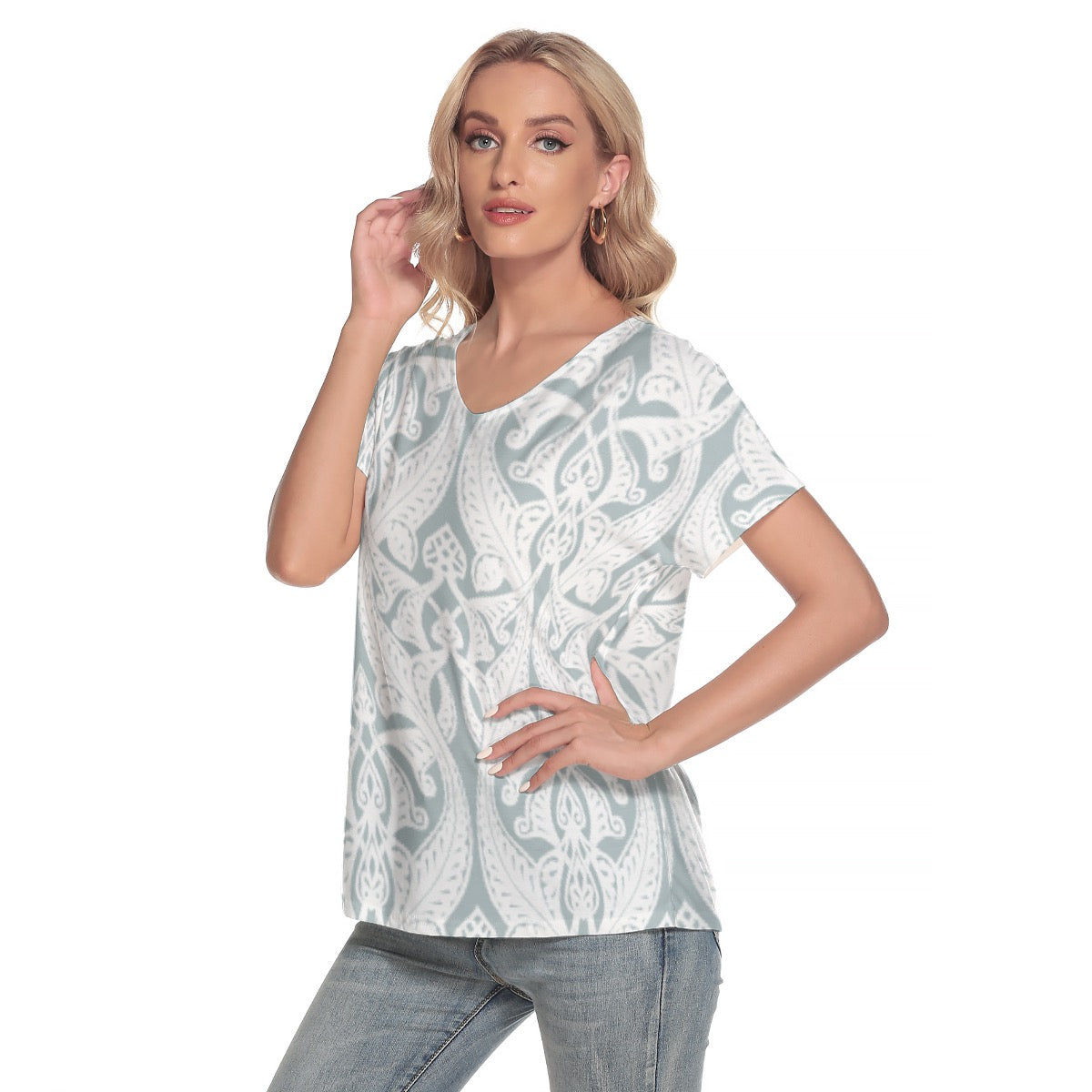 All-Over Print Women's Loose V-neck Short Sleeve T-shirt