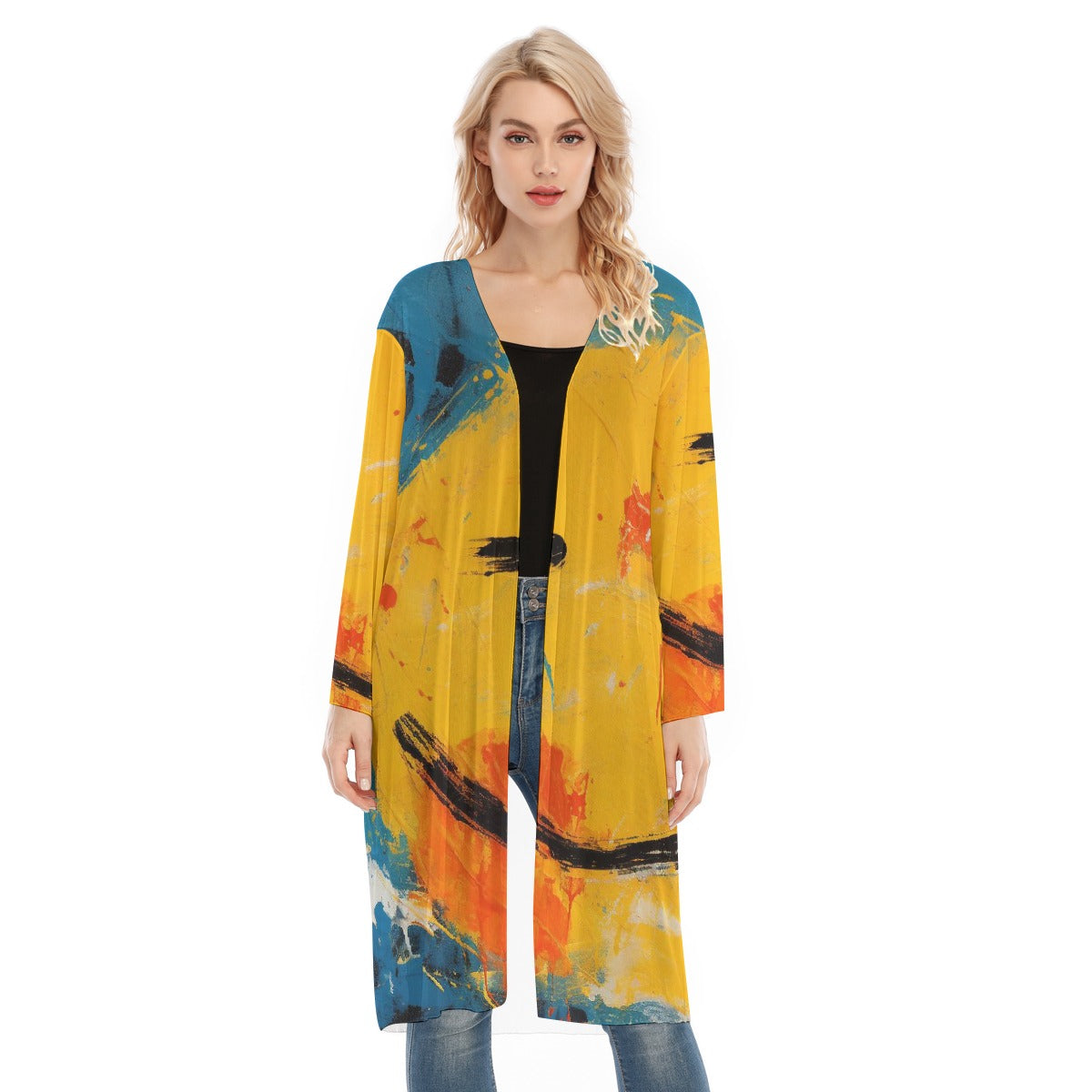 All- Over Print Women's Long Sleeve Mesh Cardigan