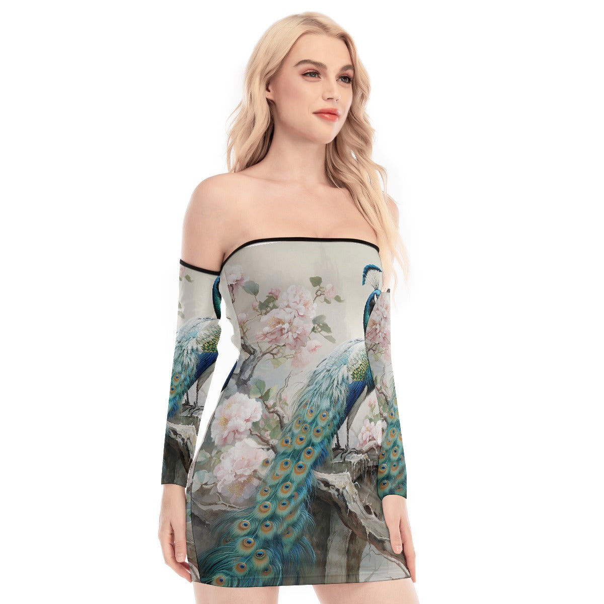 All-Over Print Women's Off-shoulder Back Lace-up Dress