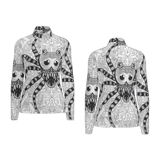 All-Over Print Women's Sports Collar Jersey With Long Sleeve