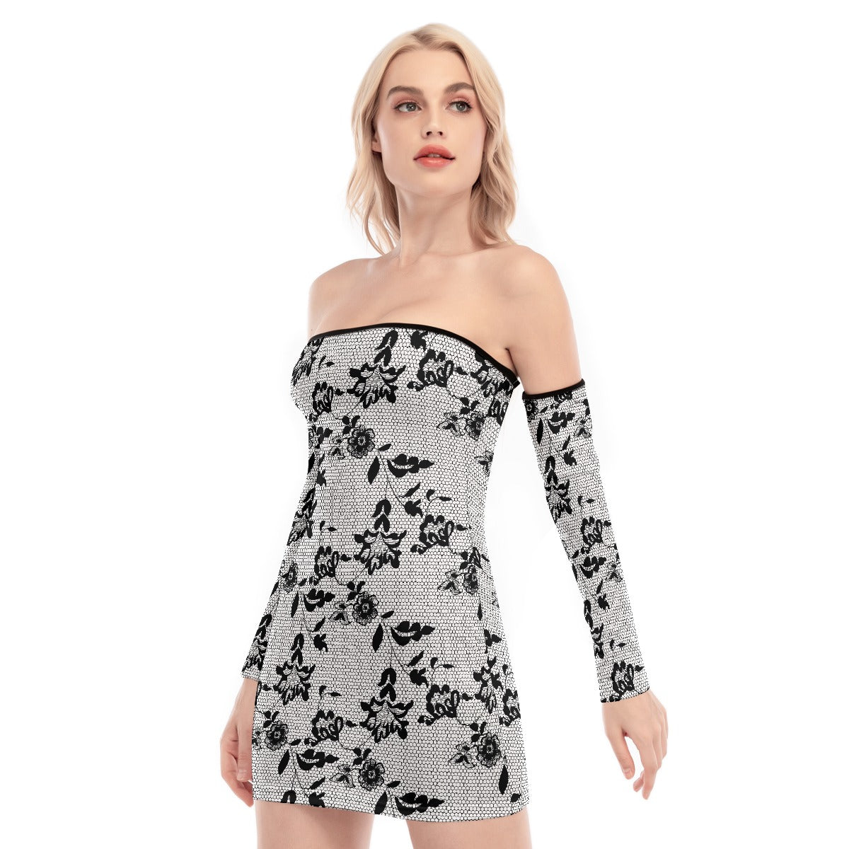 All-Over Print Women's Off-shoulder Back Lace-up Dress