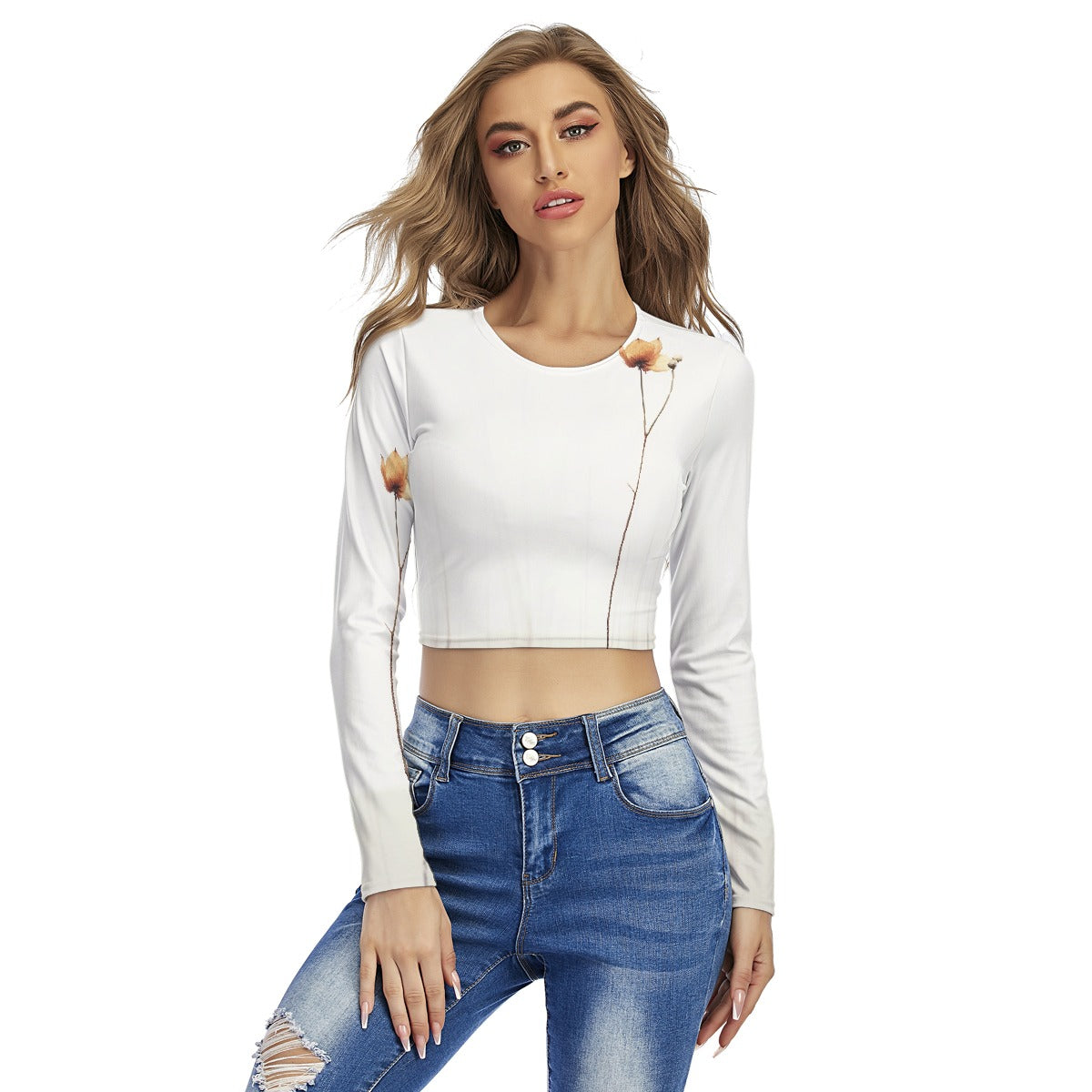 All-Over Print Women's Round Neck Crop Top T-Shirt