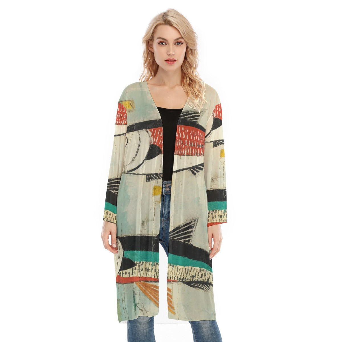 All- Over Print Women's Long Sleeve Mesh Cardigan