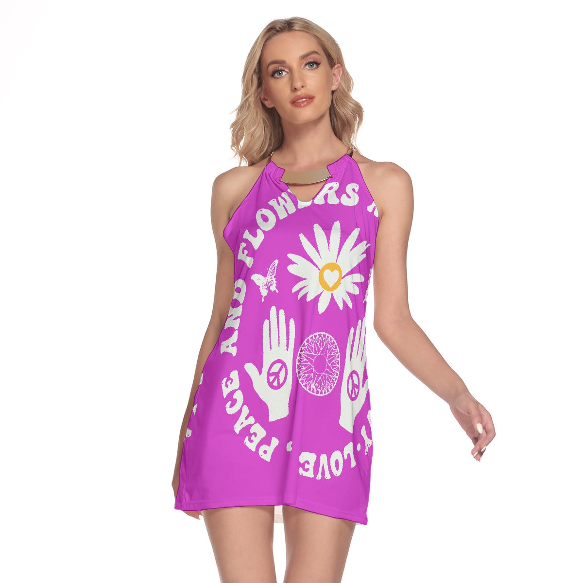 All-Over Print Women's Round Neck Above Knee Dress