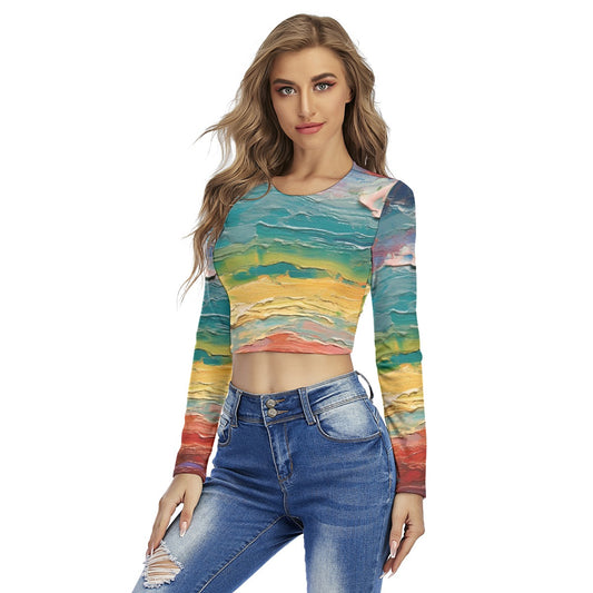 All-Over Print Women's Round Neck Crop Top T-Shirt