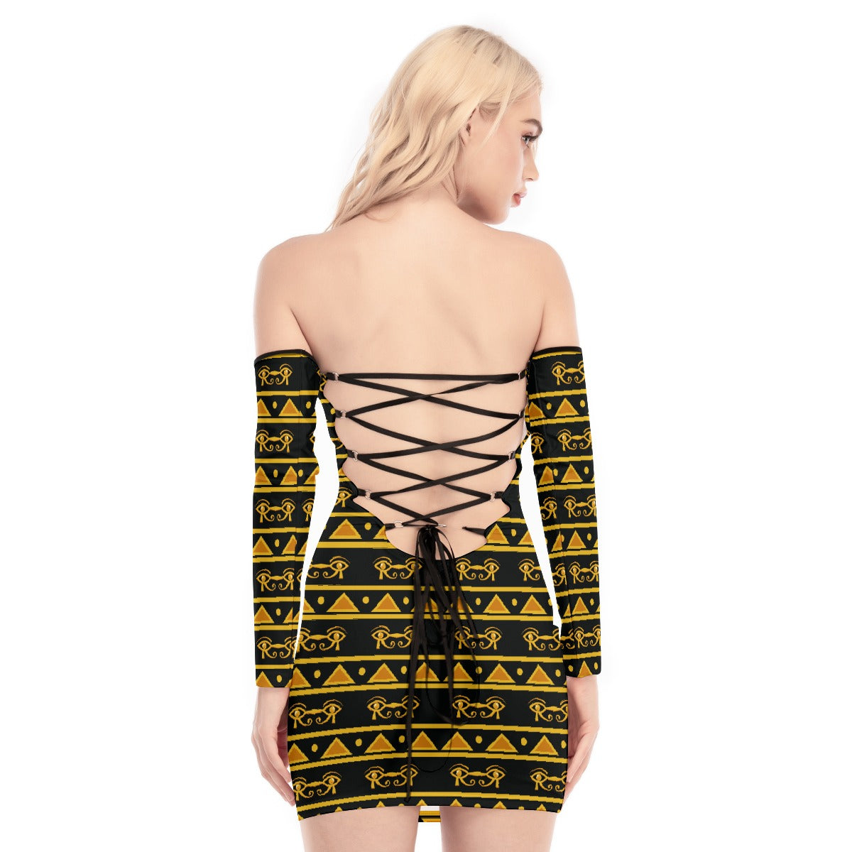 All-Over Print Women's Off-shoulder Back Lace-up Dress