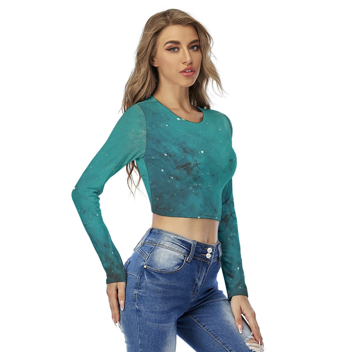 All-Over Print Women's Round Neck Crop Top T-Shirt