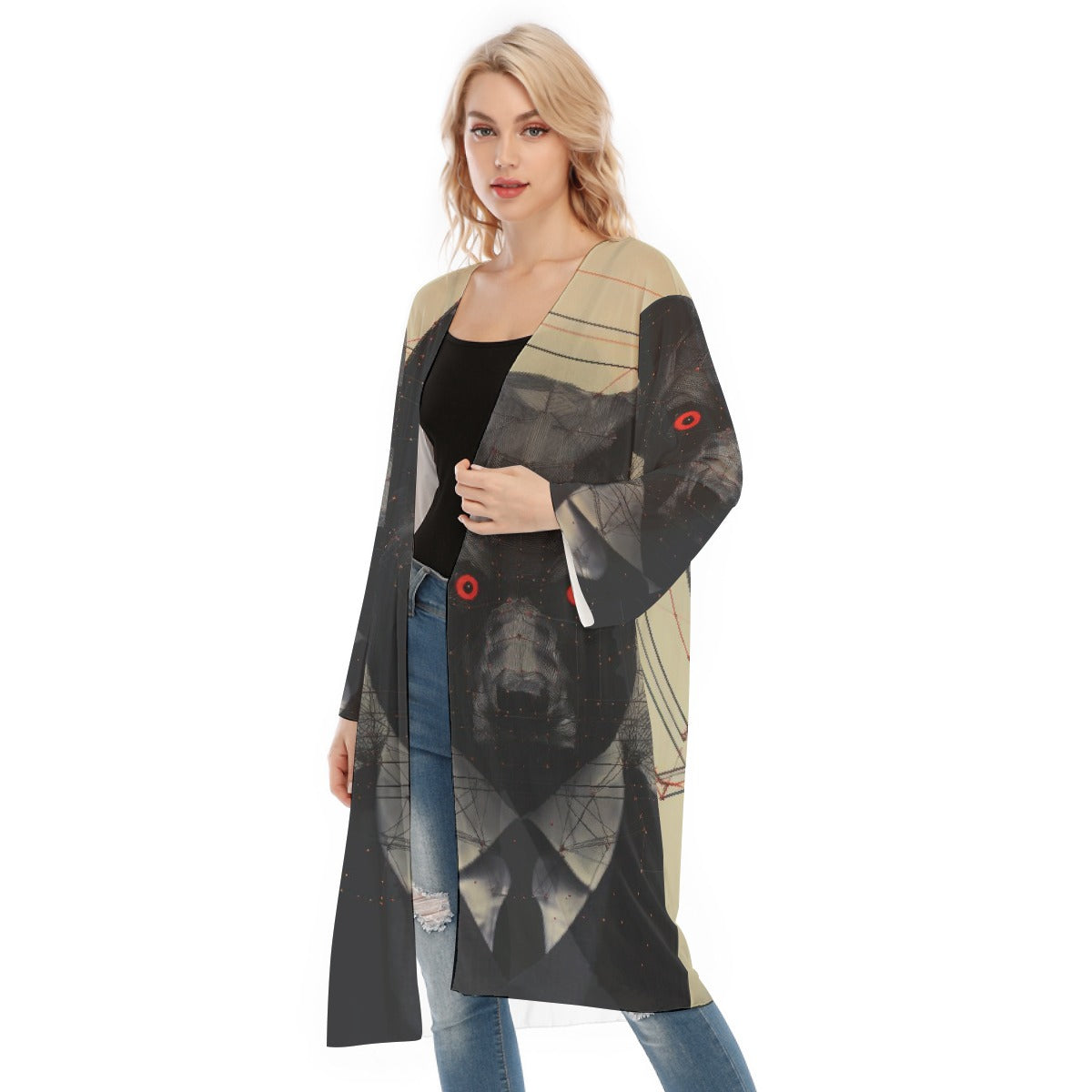 All- Over Print Women's Long Sleeve Mesh Cardigan