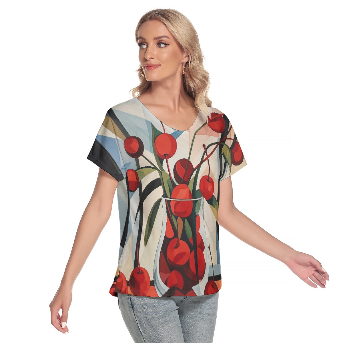 All-Over Print Women's Loose V-neck Short Sleeve T-shirt