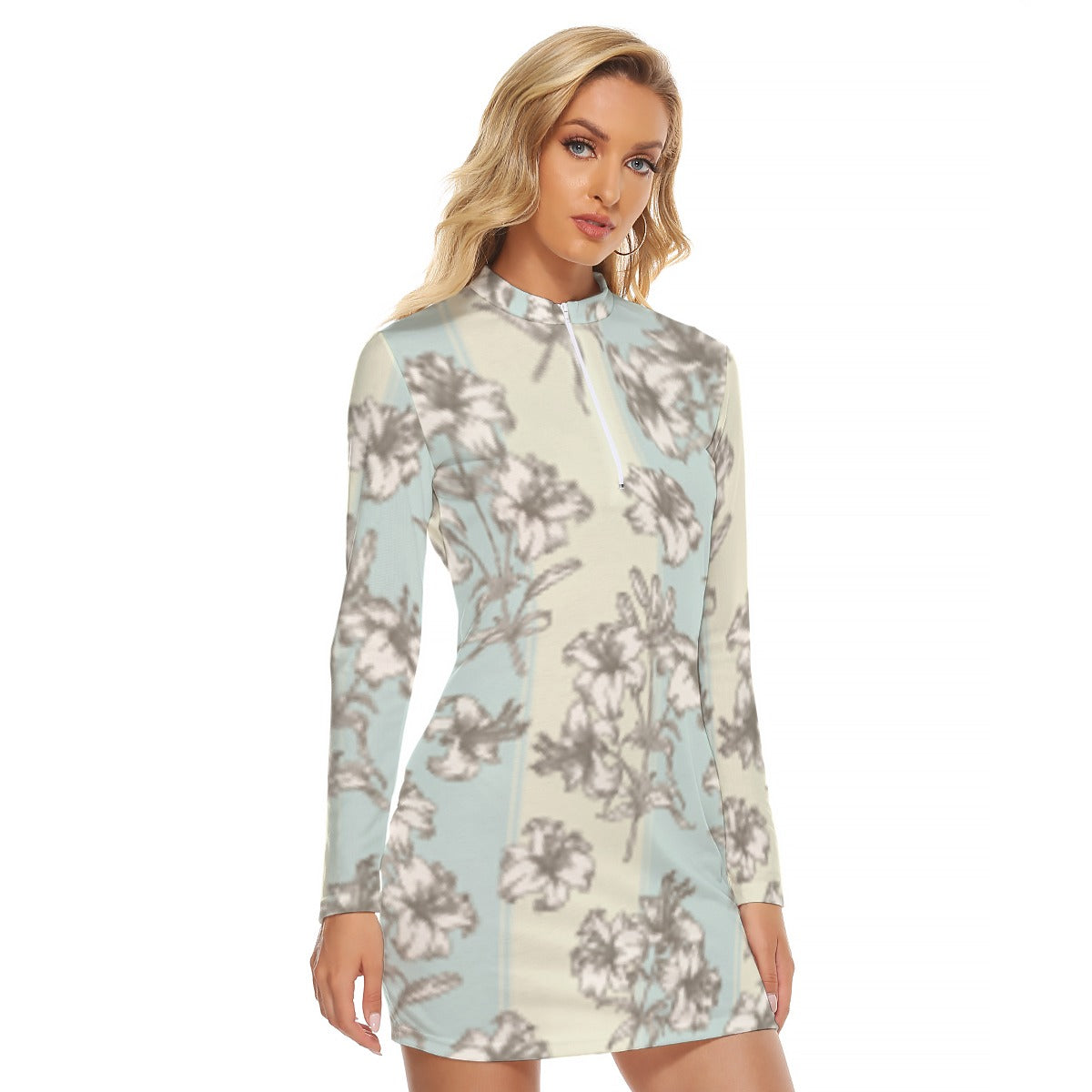 All-Over Print Women's Zip Front Tight Dress