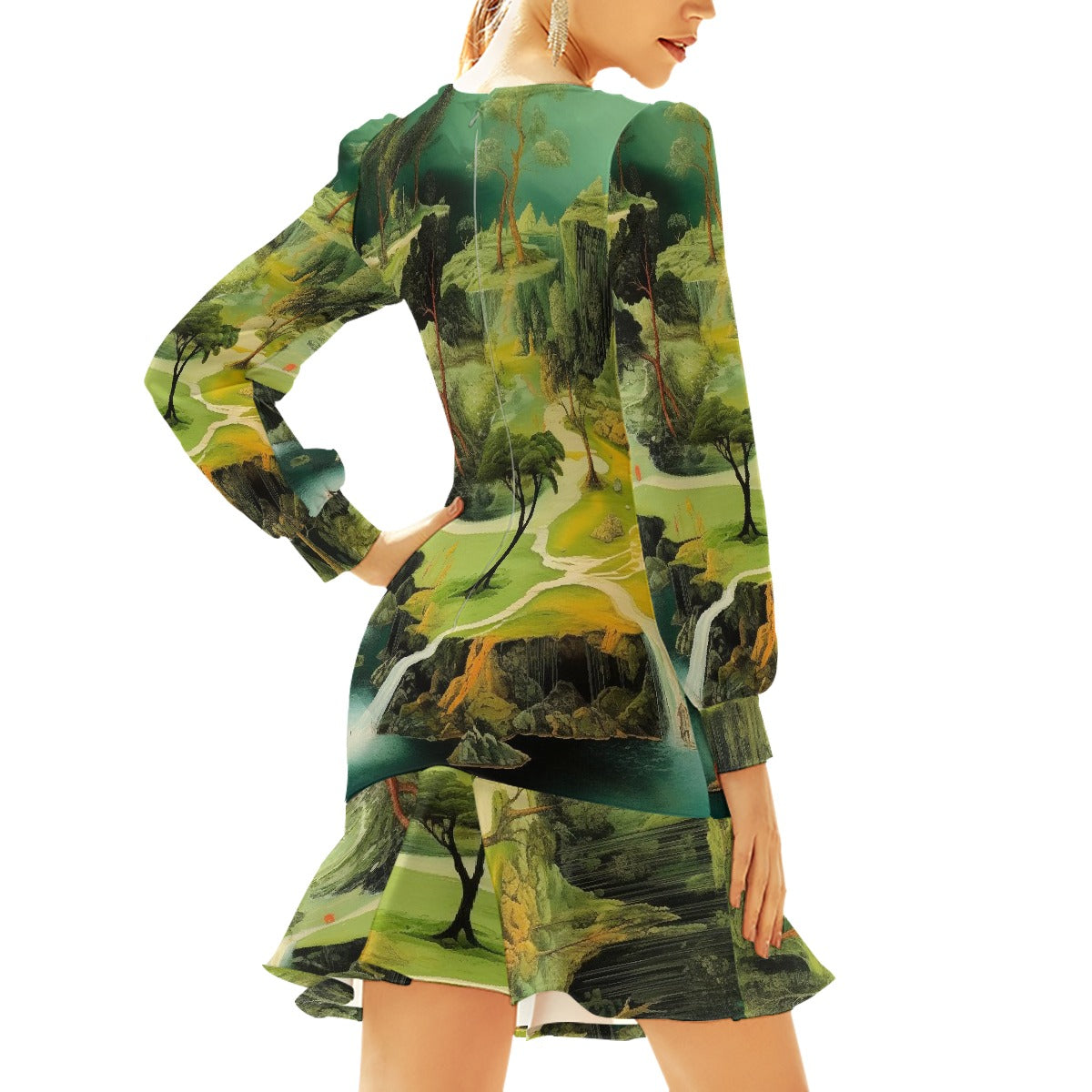 All-Over Print Women's Ruffle Hem Skinny Dress