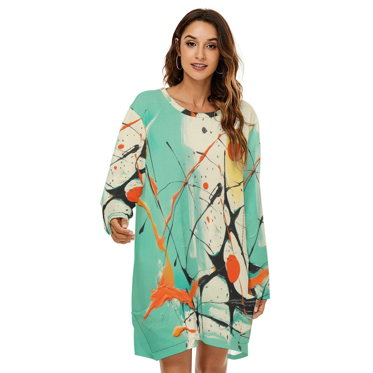 All-Over Print  Women's Loose Crew Neck Dress