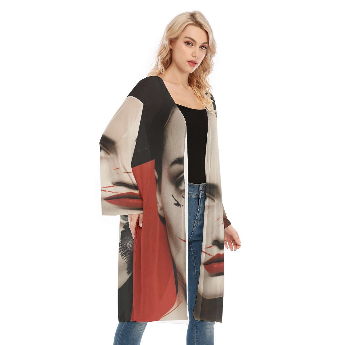 All- Over Print Women's Long Sleeve Mesh Cardigan