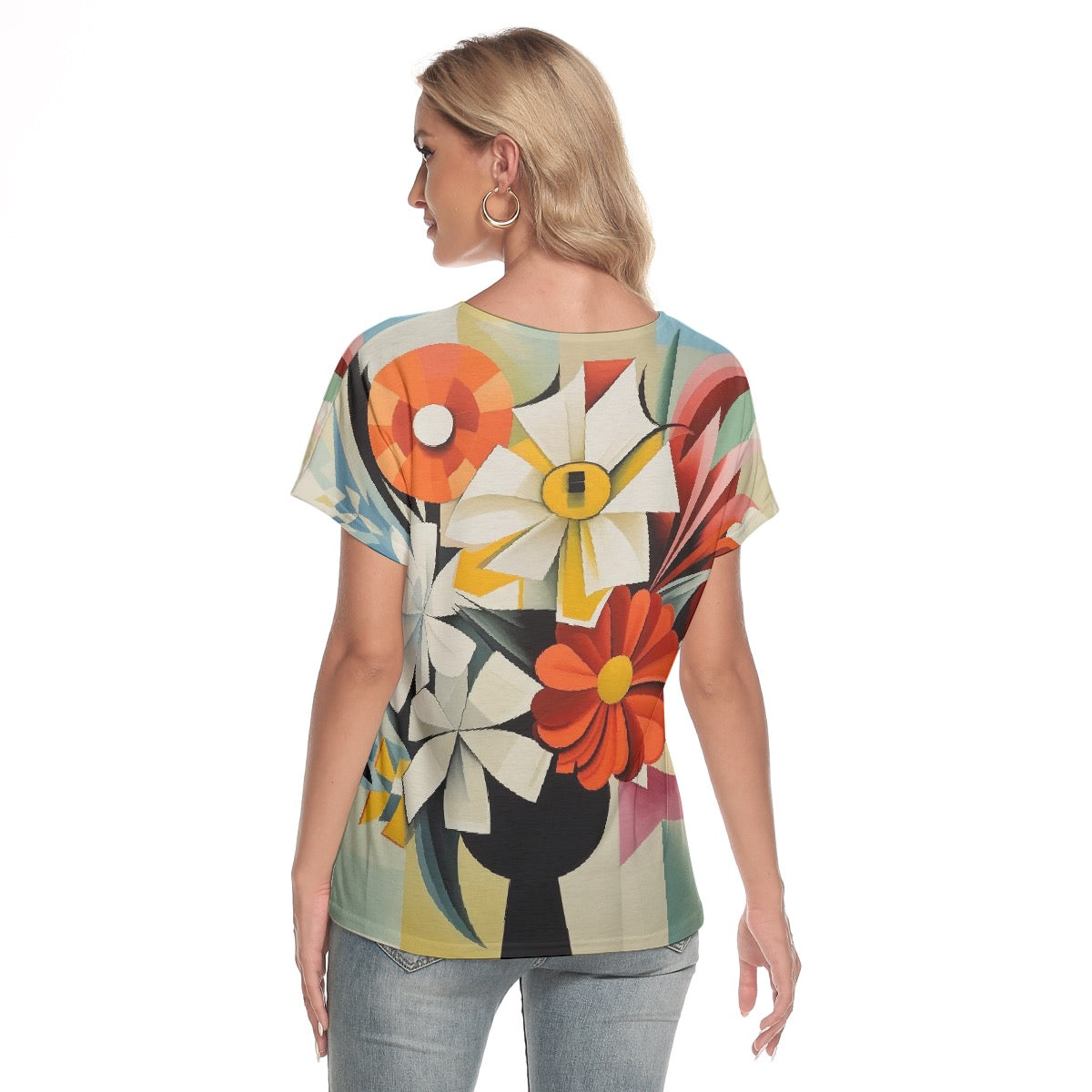 All-Over Print Women's Loose V-neck Short Sleeve T-shirt