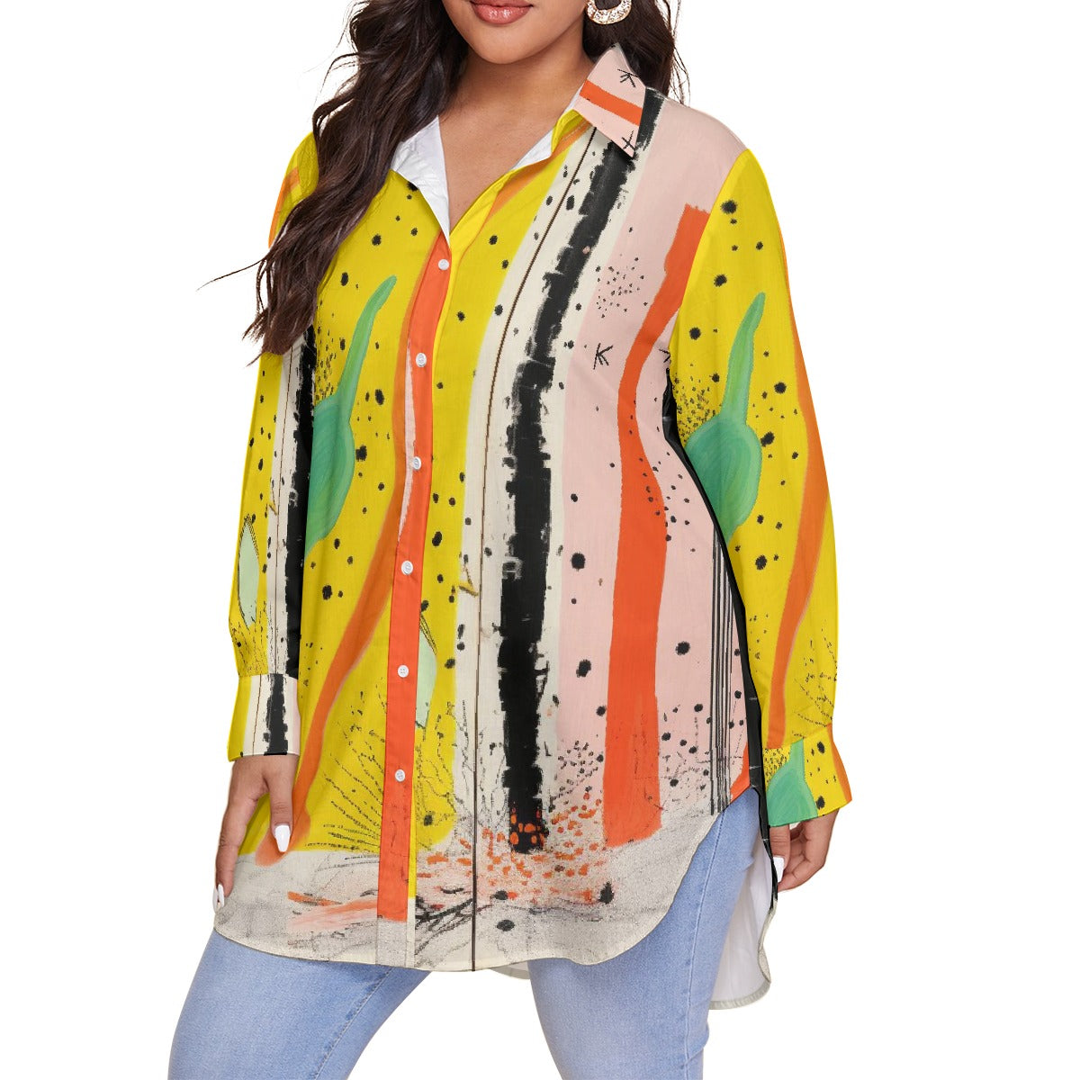 All-Over Print Women's Shirt With Long Sleeve(Plus Size)