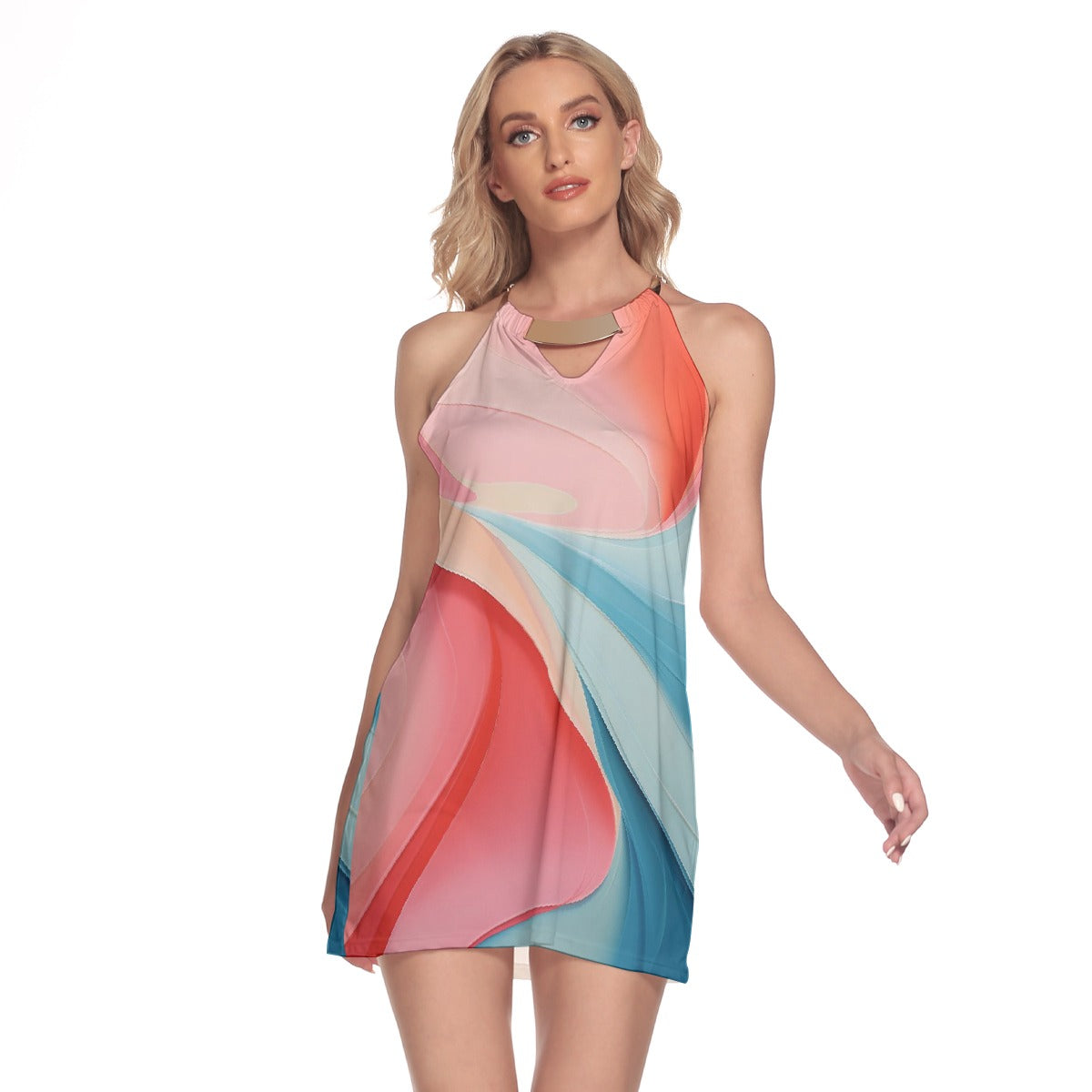 All-Over Print Women's Round Neck Above Knee Dress