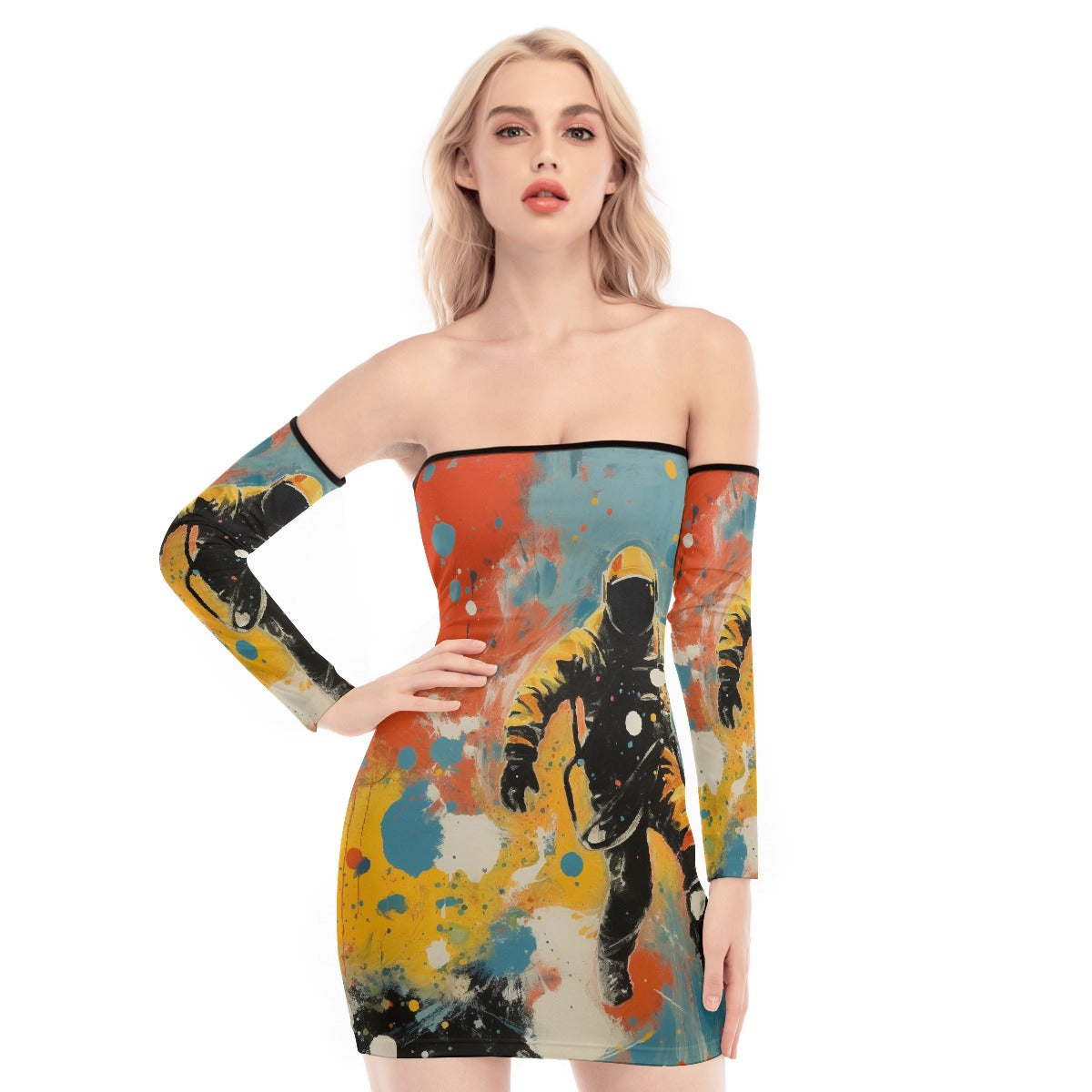 All-Over Print Women's Off-shoulder Back Lace-up Dress