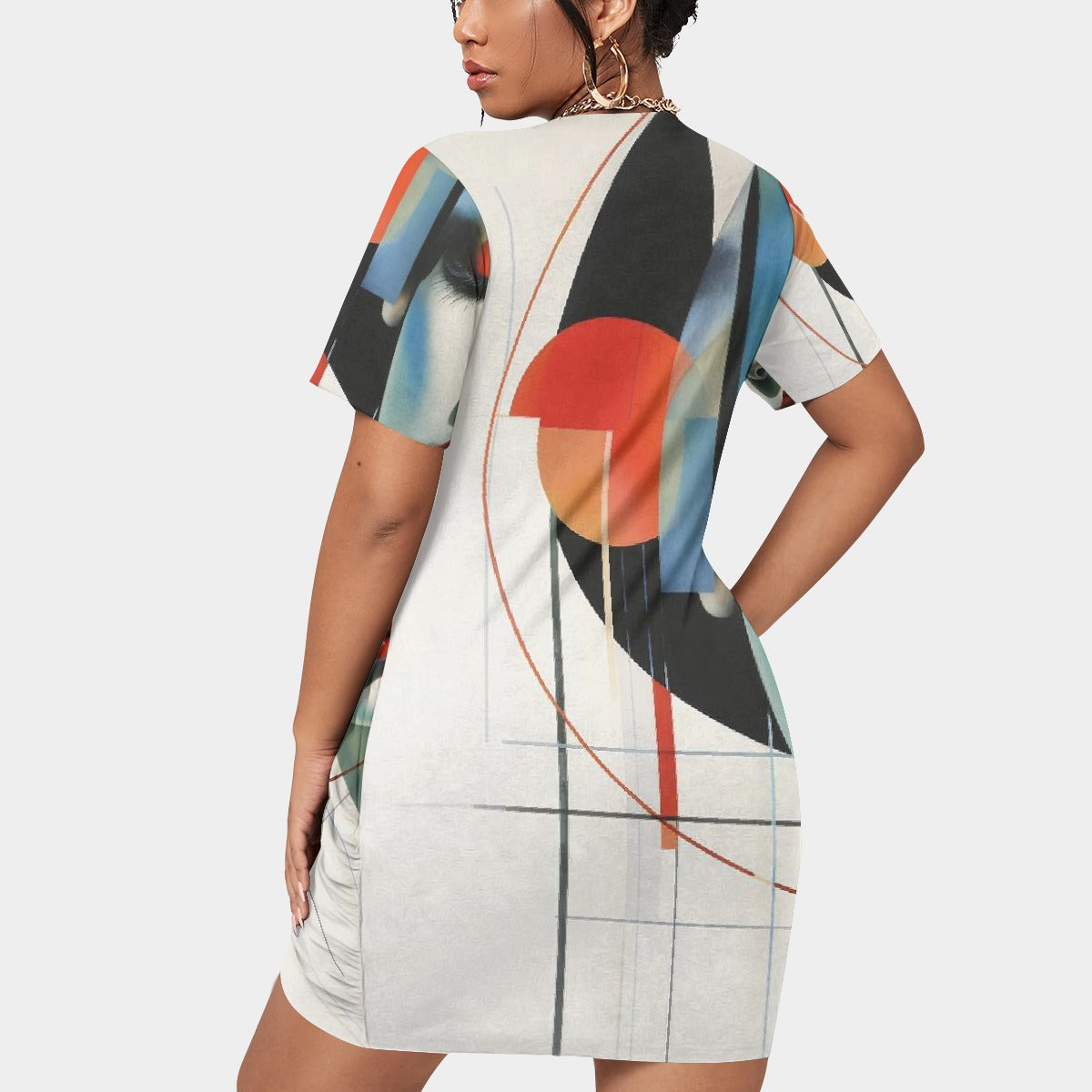 All-Over Print Women’s Stacked Hem Dress With Short Sleeve（Plus Size）