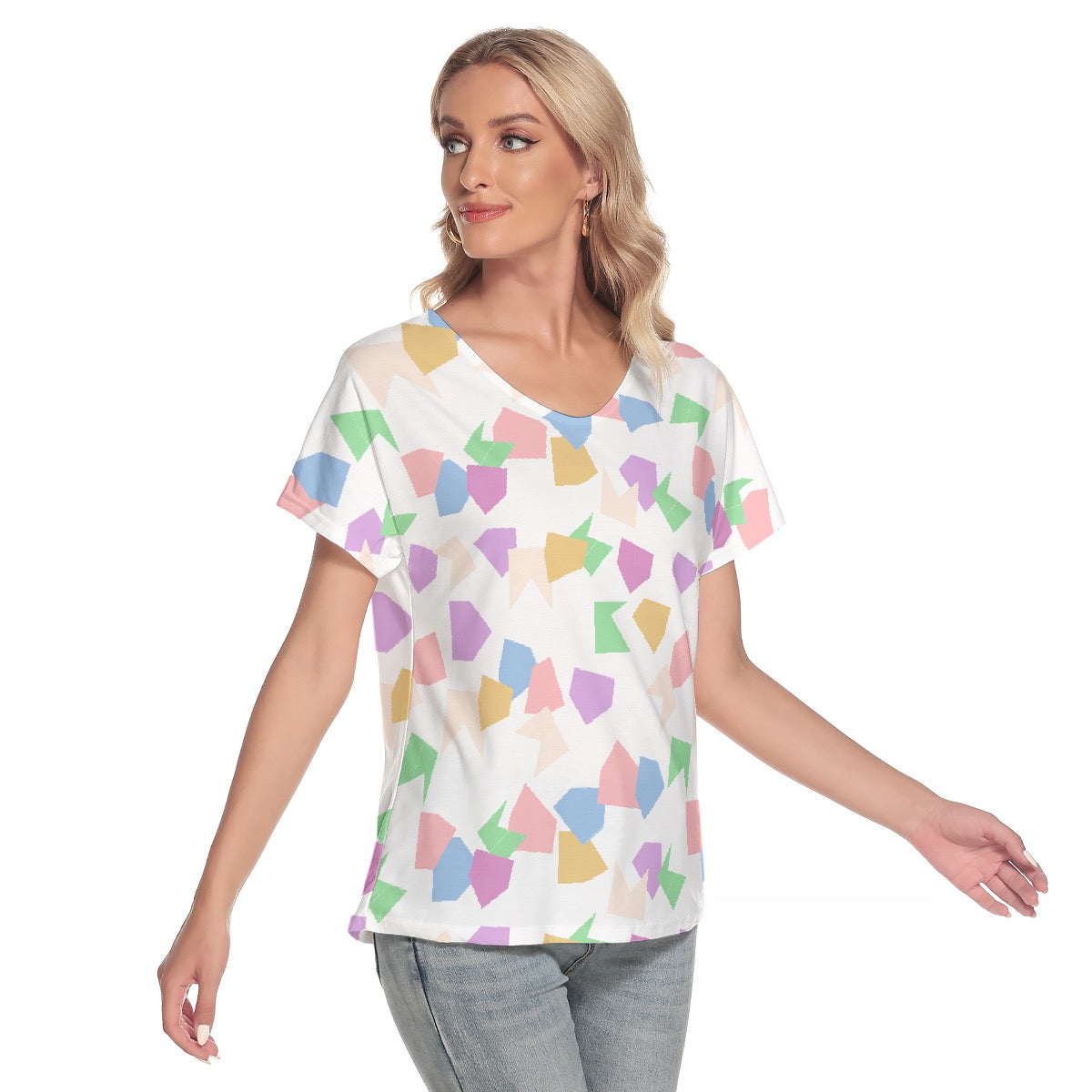 All-Over Print Women's Loose V-neck Short Sleeve T-shirt