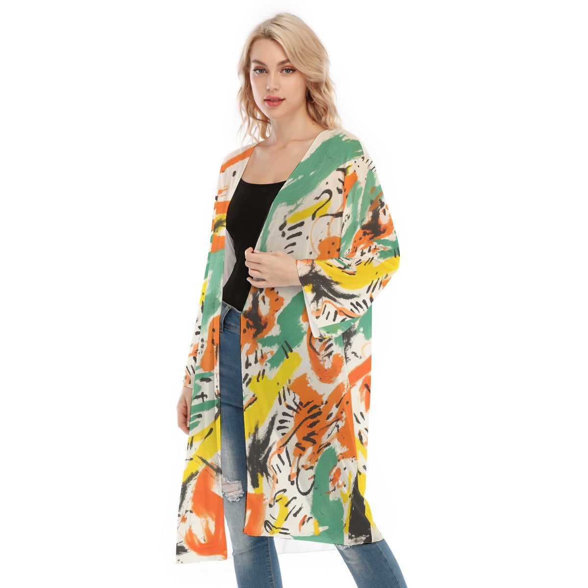 All- Over Print Women's Long Sleeve Mesh Cardigan