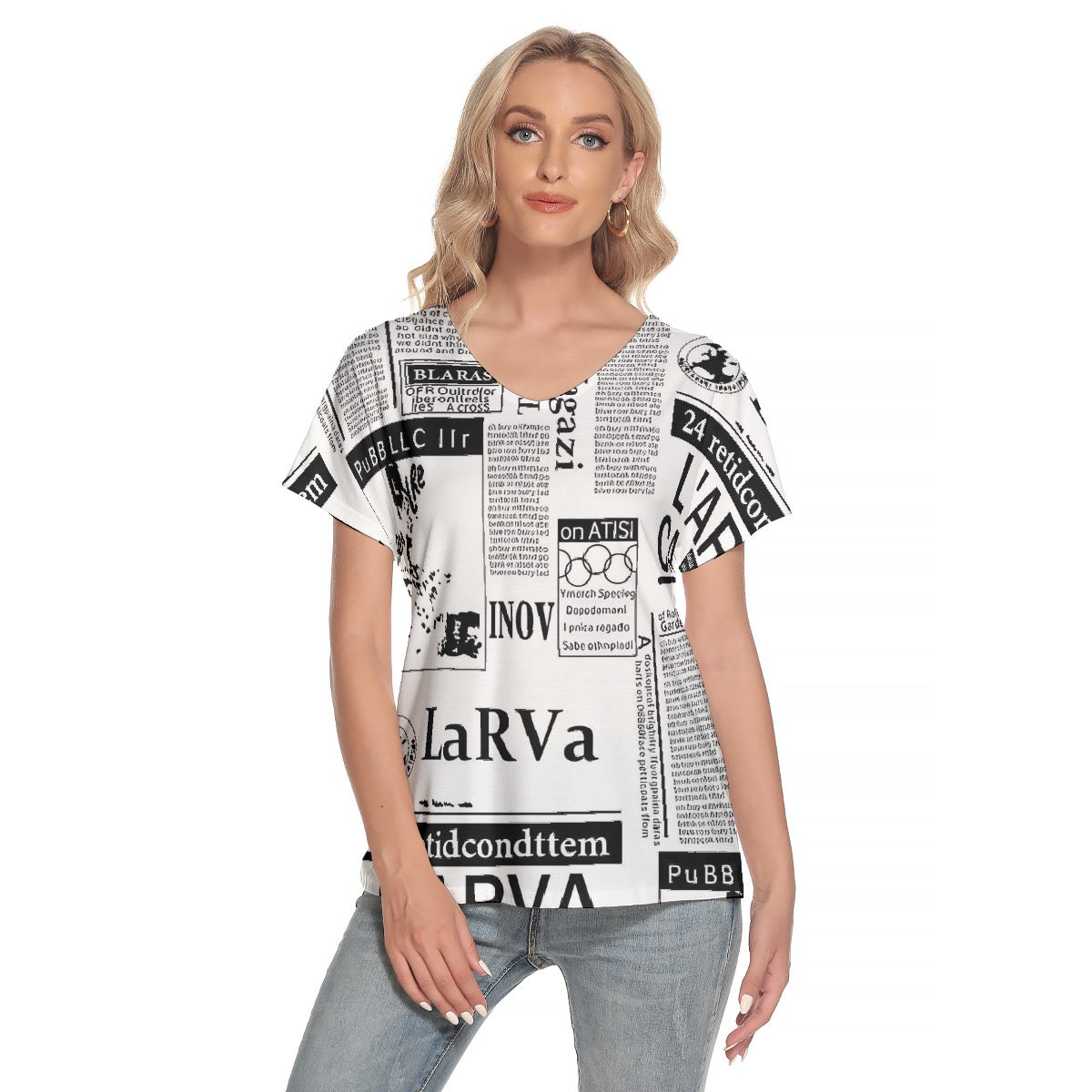 All-Over Print Women's Loose V-neck Short Sleeve T-shirt