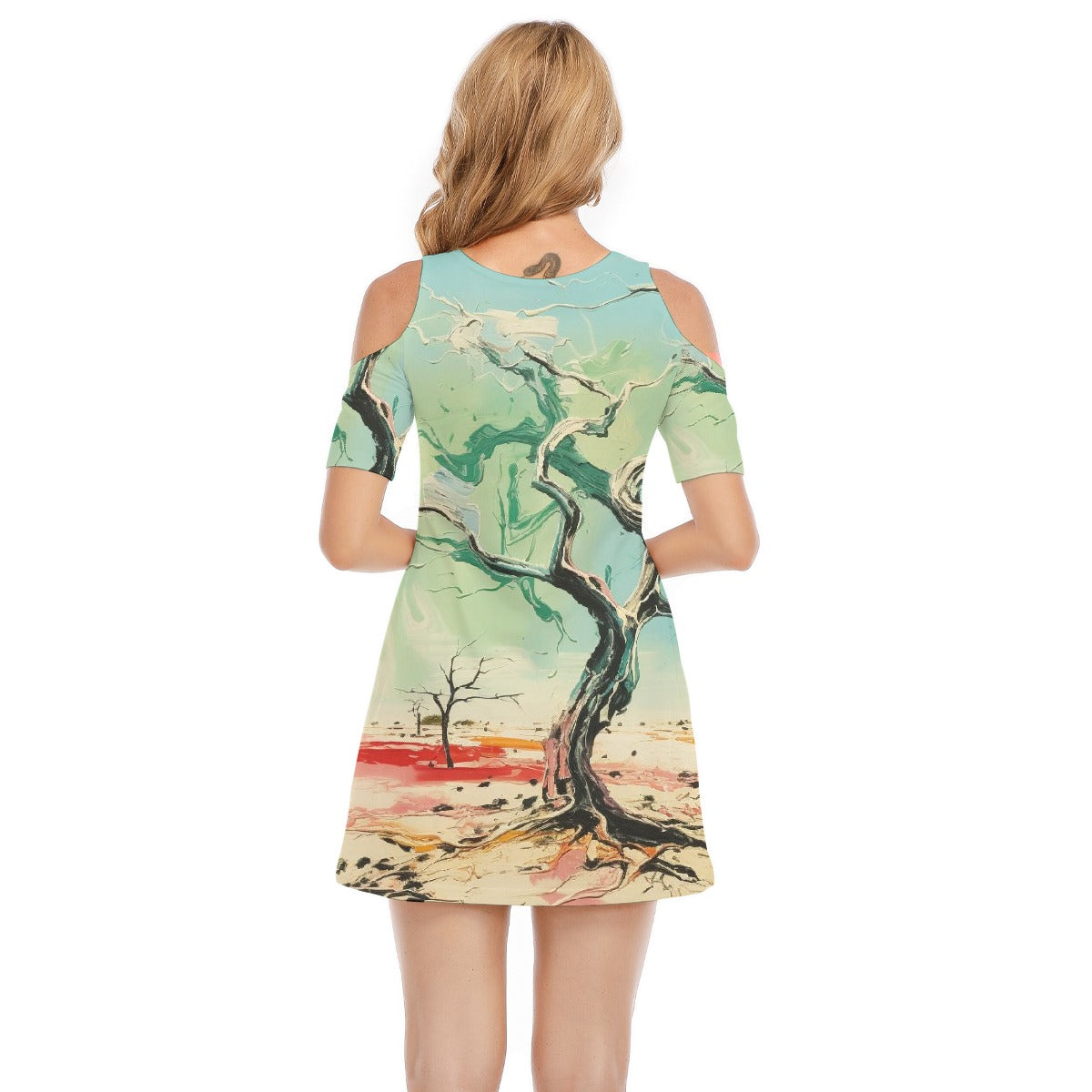 All-Over Print Women's Cold Shoulder Dress | 190GSM Cotton