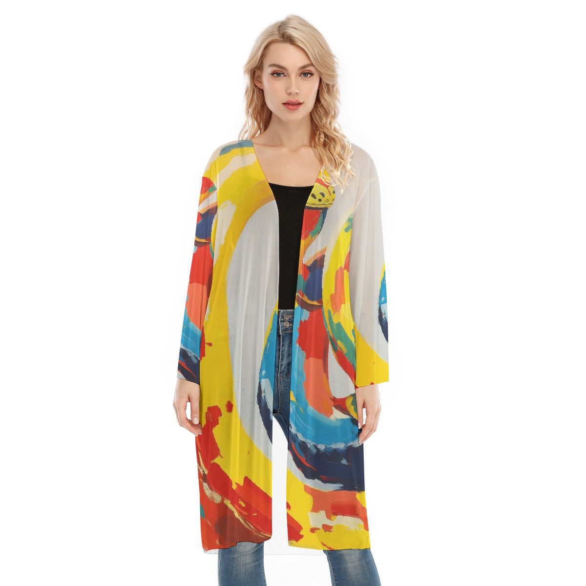 All- Over Print Women's Long Sleeve Mesh Cardigan