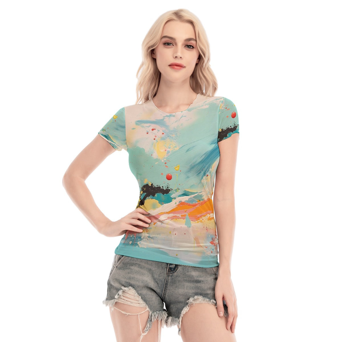 All-Over Print Women's Short Sleeve Mesh Blouse