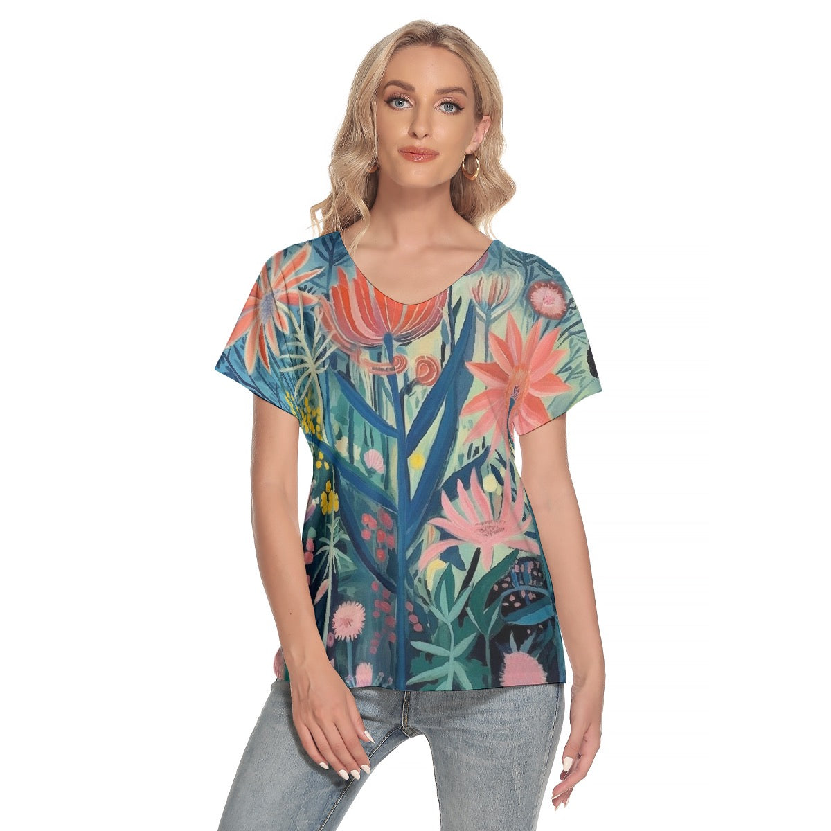 All-Over Print Women's Loose V-neck Short Sleeve T-shirt