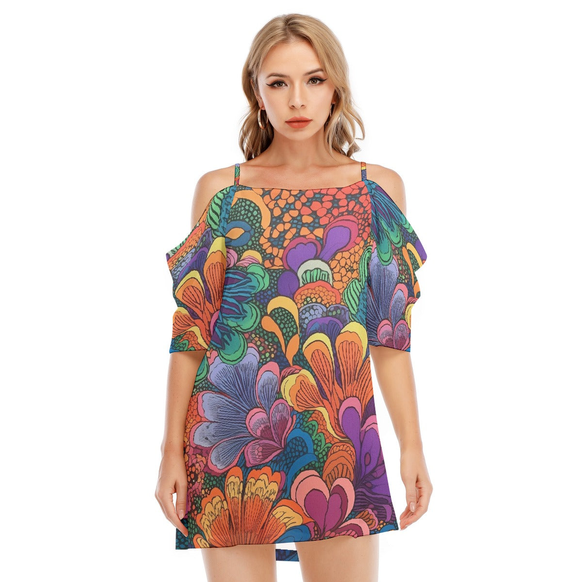 All-Over Print Women's Off-shoulder Cami Dress