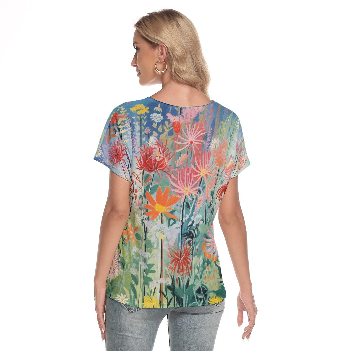 All-Over Print Women's Loose V-neck Short Sleeve T-shirt