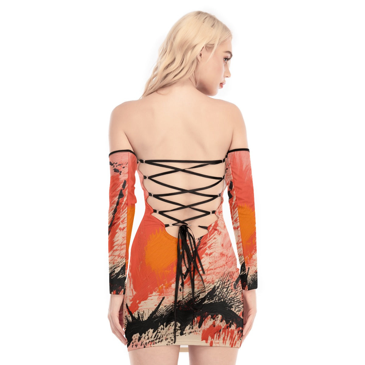 All-Over Print Women's Off-shoulder Back Lace-up Dress