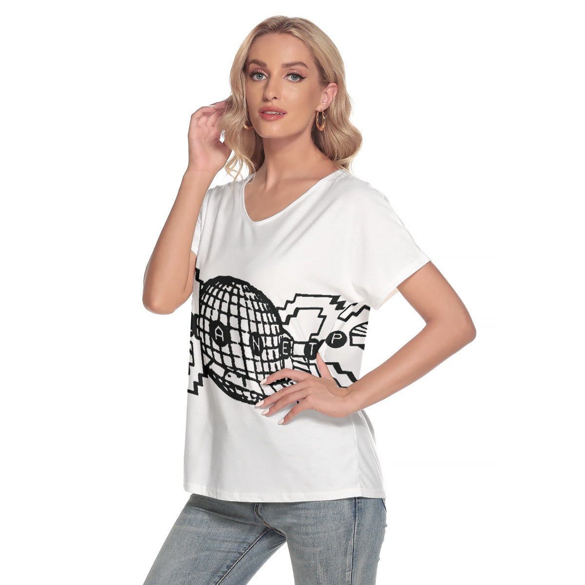 All-Over Print Women's Loose V-neck Short Sleeve T-shirt