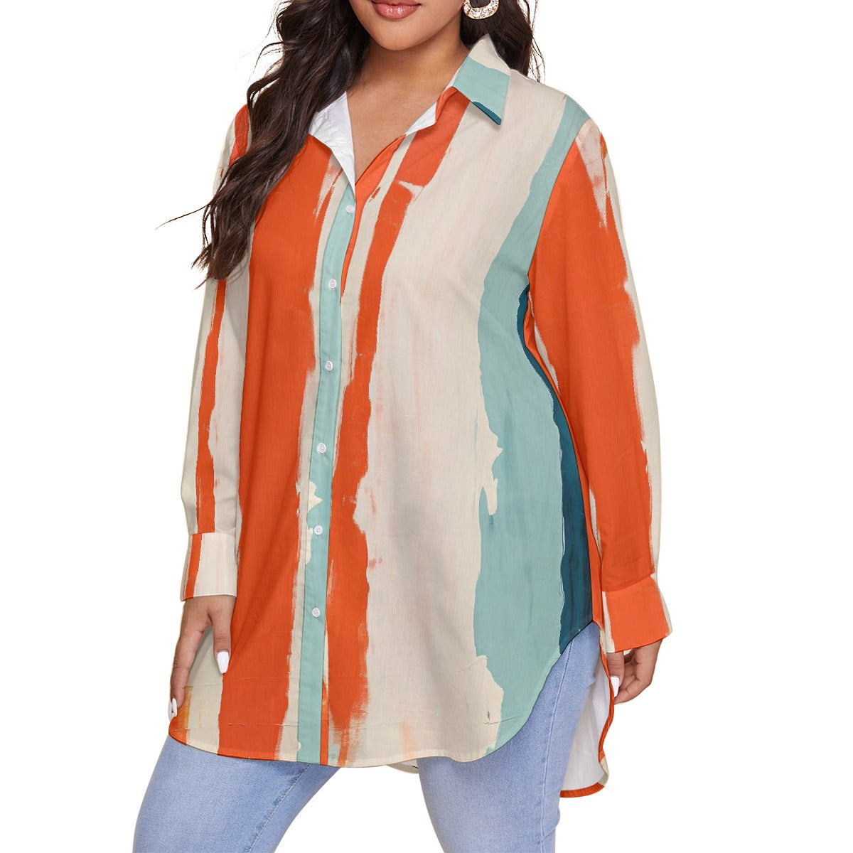 All-Over Print Women's Shirt With Long Sleeve(Plus Size)