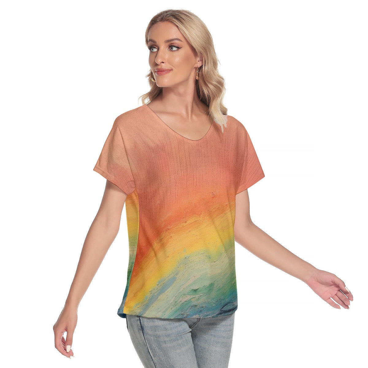 All-Over Print Women's Loose V-neck Short Sleeve T-shirt