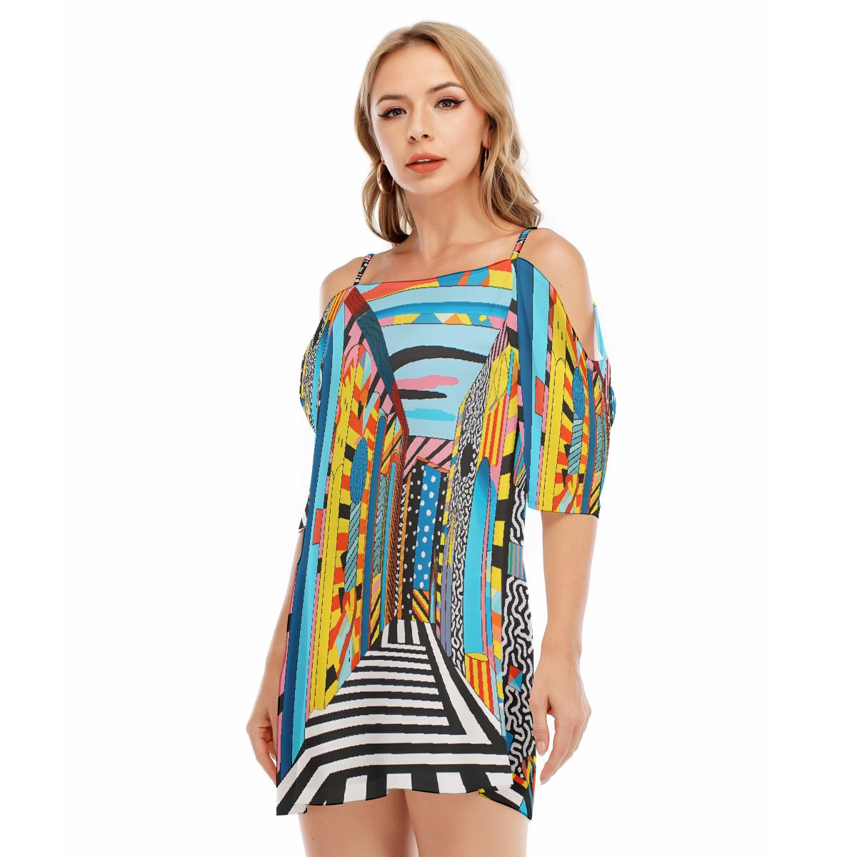 All-Over Print Women's Off-shoulder Cami Dress