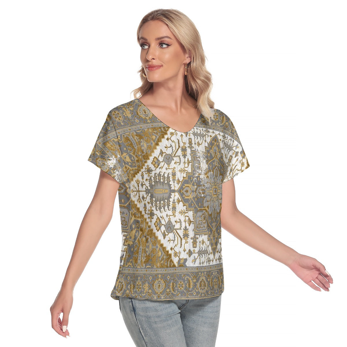 All-Over Print Women's Loose V-neck Short Sleeve T-shirt